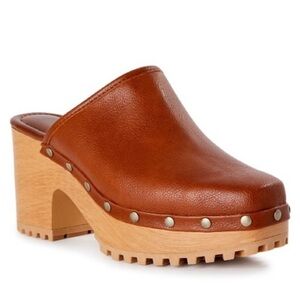 NEW Time and Tru Women’s Comet Wooden Heel Mules Size 10 Vegan Leather